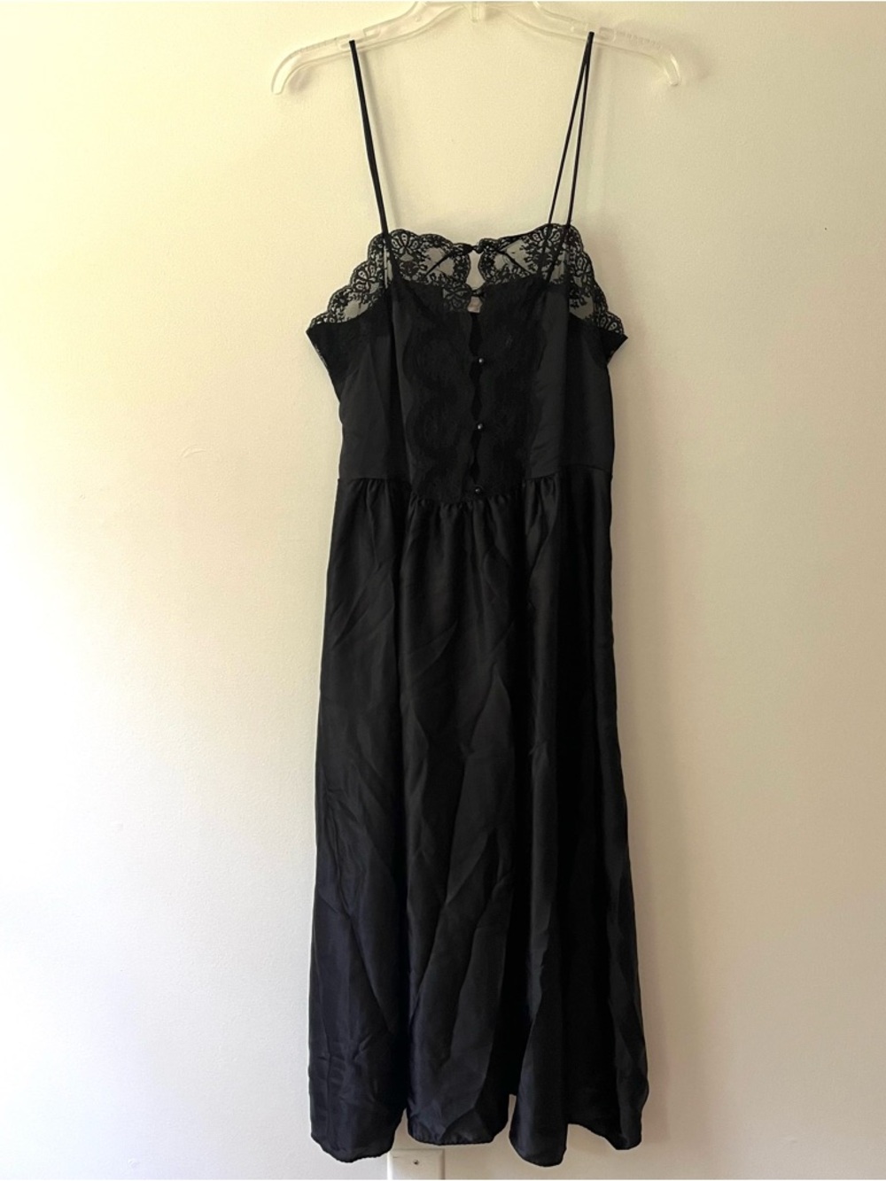 Vintage Black Lace Trim Nightgown Midi Dress Witchy Whimsigoth Dark Romantic